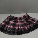 Sexy Women Lace Patchwork Mini Pleated Skirts High Waist Goth Y2k Skirt Punk Dark Academia Aesthetic E Girl Clothing (Small, Plaid Pink)