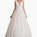 Abaowedding Women's Wedding Dress for Bride Lace Applique Evening Dress V Neck Straps Ball Gowns 18 Plus