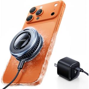 TORRAS PolarCircle Qi2.2 Wireless Charger, 25W Cooling Magnetic Pad for iPhone 17/16, Wireless Charger for Samsung Galaxy S25/S24 with 360°Spin Stand, Semiconductor Game Cooler, with 45W IceNano Plug