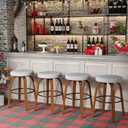 Swivel Bar Stools Set of 2, 26 Inch Counter Height Backless Bar Stools, Fabric Upholstered Seat, Sturdy Curved Wood Legs, Mid-Century Modern Island Stools for Kitchen Bar, Dining Room, Gray
