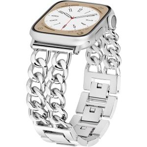 Aniaboho Metal Band Bracelet Compatible with Apple Watch Series 9 8 SE 7 6 5 4 3 2 1 Ultra 2, iWatch Bands for Women Men, Chain Design Easy Adjustable Bands for Apple Watch 42mm 44mm 45mm 49mm(Silver) Aniaboho Metal Band Bracelet Compatible with Apple Watch Series 9 8 SE 7 6 5 4 3 2 1 Ultra 2, iWatch Bands for Women Men, Chain Design Easy Adjustable Bands for Apple Watch 42mm 44mm 45mm 49mm(Silver)