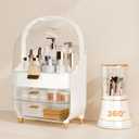 Makeup Organizer Countertop With Lid And Drawers Large Skin Care Cosmetic Display Case Holder for Vanity Desk Bathroom Storage Box Gift for Women Teens Girls,White With Brush Holder