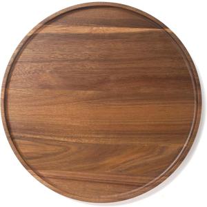 Round Wood Tray, Acacia Wooden Decorative Serving Tray for Coffee Table and Home Decor, Wooden Appetizer Charcuterie Board for Kitchen Countertop (11.8 inch)