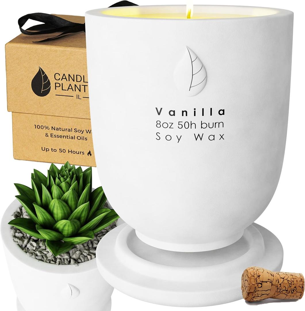 Matani Concrete Cement Candle Planter - Aromatherapy Soy, Dual Purpose Jar (White Vanilla)