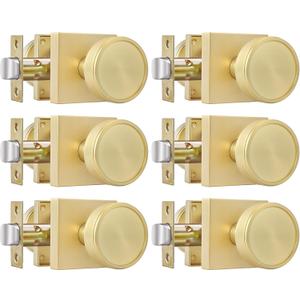 goldenwarm Gold Passage Door Knobs Interior, Zinc-Alloy Round Brushed Gold Closet Door Knobs Heavy Duty Hall Closet Doorknobs, Hallway - 6 Pack