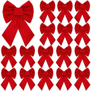 Eboot Christmas Red Velvet Bows Xmas Ribbon Bow Ornaments Christmas Tree Hanging Bow with Wire for Wreath Garland Gift Wrapping Crafts Home Decoration Holiday Party Supplies(7 Inch)