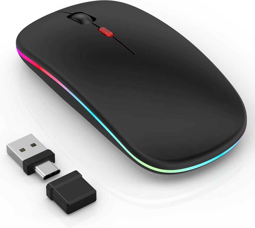LED Wireless Mouse for Laptop/MacBook/iPad - Built-in Mouse Jiggler & 4-Mode (Bluetooth 5.2/3.0 & 2.4GHz USB-A/C) Rechargeable Silent Mouse Multi-Device Compatible with macOS/iOS/Windows/Android