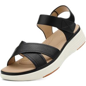 UBFEN Womens Platform Sandals Comfortable Lightweight Walking Ankle Strap Casual Low Wedge Sandals (11, Aa Black)