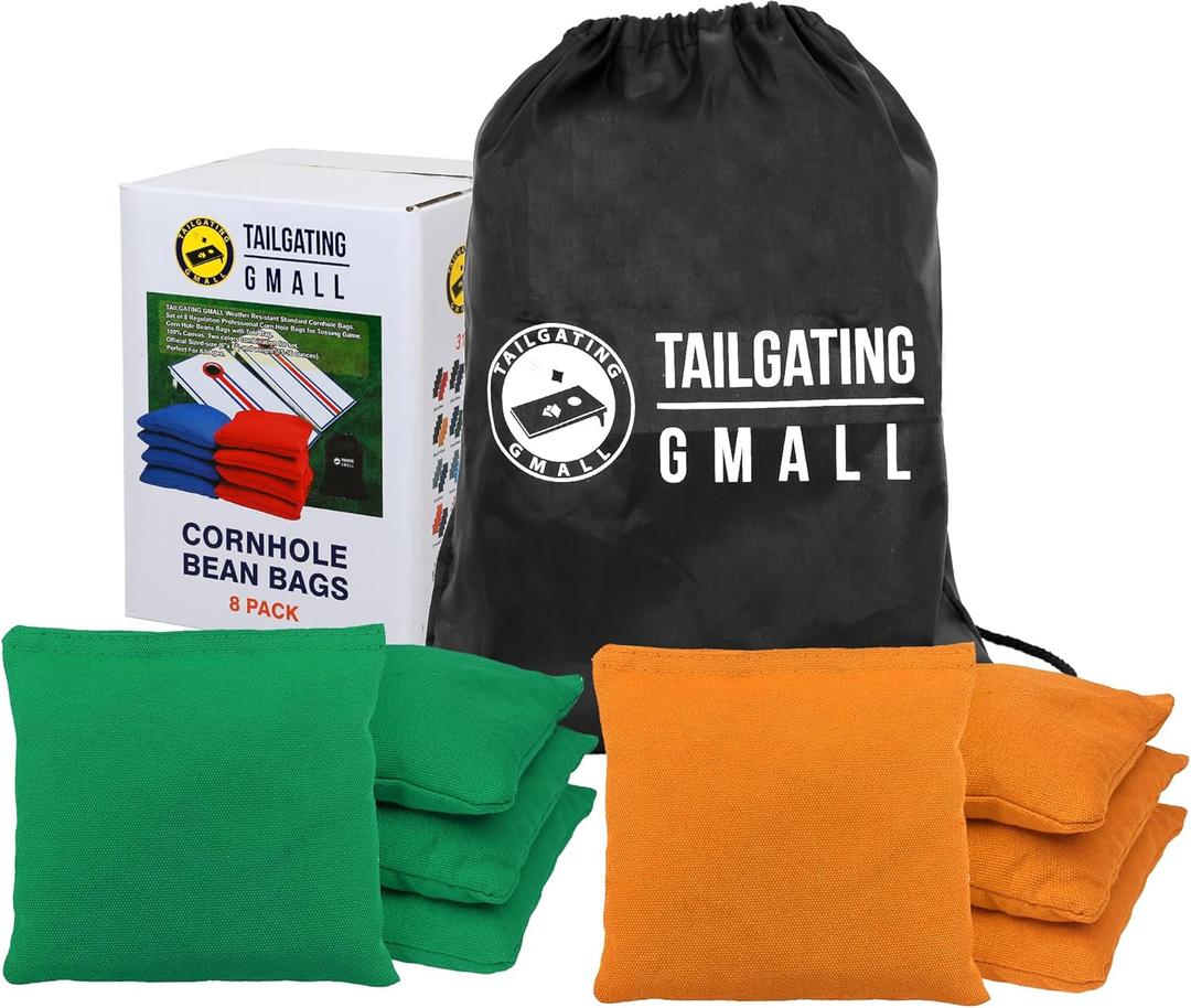 Cornhole Bags Set of 8 Regulation Professional Corn Hole Bean Bags Weather Resistant for Tossing Adults Yard Game (Orange&Green)