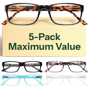Gaoye 0.5 Professional Reading Glasses for All Day - Computer Readers with Blue Light Protection - Value Pack (A1-5 Pack Mix Color)
