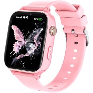 4G Kids Smart Watch GPS Tracker, Smartwatch for Kid with Video Calling, Voice Chat, Class Mode, SOS , Pedometer, Alarm, Games, SIM Card HD Touch Screen Phone Watch Gift for 4-12 Girls Boys (Pink)