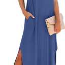 RUMIA Summer Casual Maxi Dresses for Women- Women's V Neck Cap Sleeve Long Sundress with Pockets Beach Vacation, Size: Large