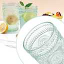 CREATIVELAND Colored Vintage Drinking Glasses Set of 4, 11.84 oz Romantic Embossed Water Glasses, Colored Tumblers Tempered Glass for Juice, Beverages, Beer, Cocktail (Green)