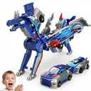 Collision Transforming Dinosaur Car Toy, 2-in-1 Magnetic Cars Convert to Dinosaur Robot, Crash-Activated Deformation, Easter Birthday Gift for Boys Girls Age 3-12 (Blue) + 2 Dino Stickers