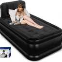 Twin Air Mattress with Headboard, Built-in Pump, Supports 500 lbs, 48-Hour Leak-Tested, 2.5 Min Fast & Easy Inflation/Deflation, Quiet Noiseless Design, Portable Blow Up Bed for Home, Guests & Camping (Black)