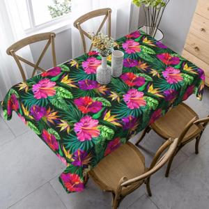 Tropical Tablecloth Rectangle Table Cloth Washable Table Cover for Decoration Kitchen Dining Room 60x90 Inch (White13)