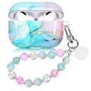 Case for Airpods Pro 3 Protective Cute Shell Cover Compatible with AirPods Pro 3rd Generation (2025) Cases with Bracelet Keychain for Women Pink Blue Marble