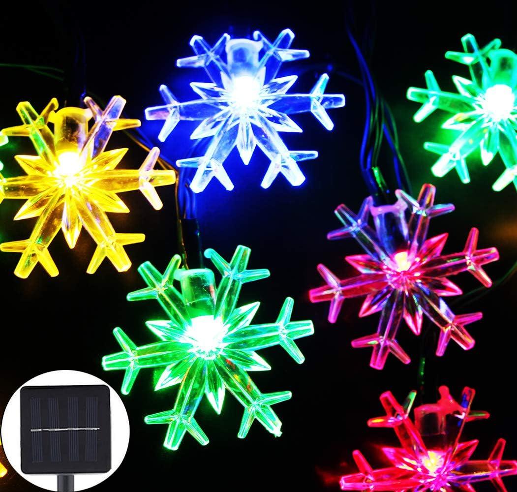 Solar Christmas Lights Outdoor Waterproof Decorations 20 Ft 30 LED Snowflake String Fairy Lights with 8 Lighting Modes for Wedding, Party, Tree, Room, Garden, Patio, Yard, Home