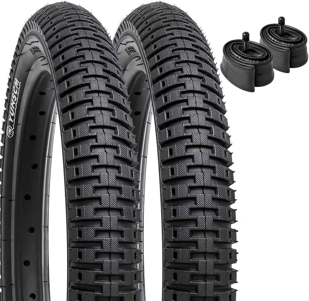 YUNSCM 2-PCS 14" /16"/18" Bike Tires 14x1.95/53-254 16x1.95/53-305 18x1.95/53-355 and Heavy Duty Bike Tubes Compatible with Kid Bike 14/16/18 x 1.95-2.0 All-Terrain Bicycle Tires and Tubes (Black)