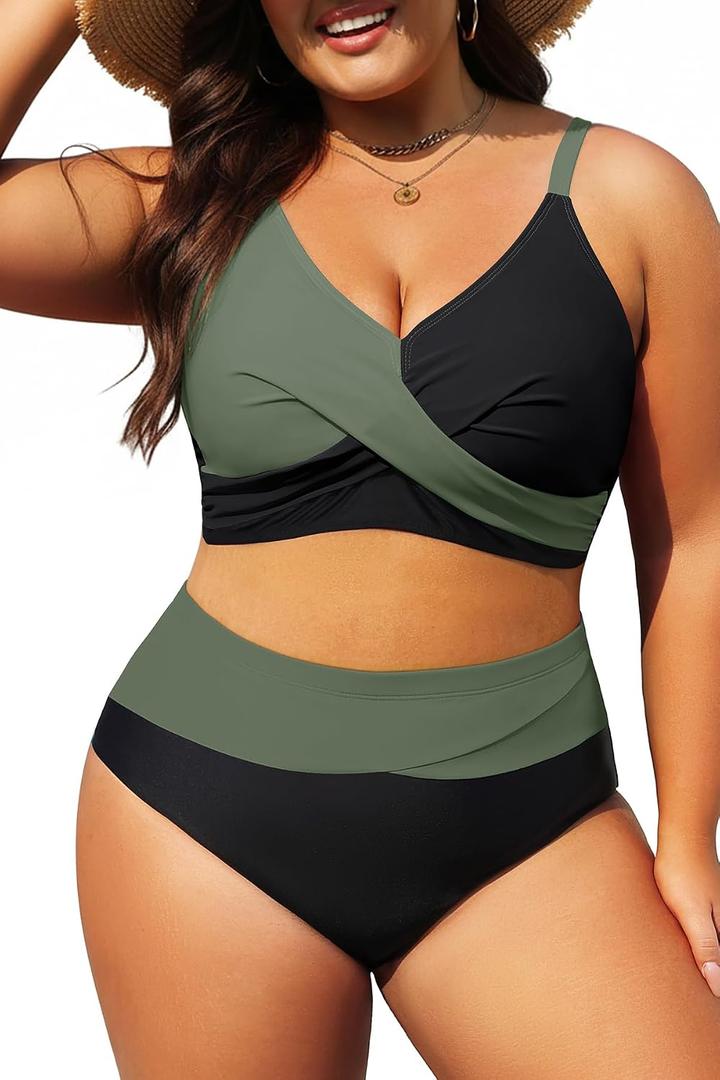Tempt Me Plus Size Two Piece Swimsuit - Women High Waisted Bikini Set Tummy Control Bathing Suits, Size: 18 Plus