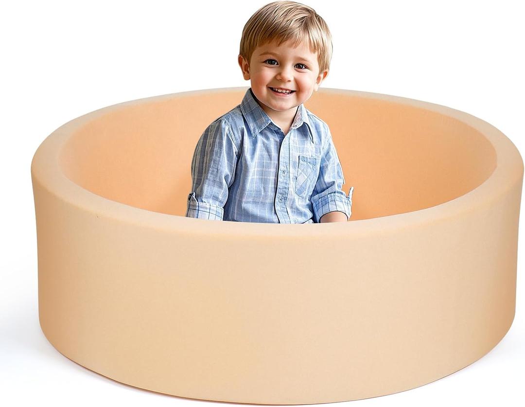 Soft Foam Ball Pit for Kids and Toddlers, Round Ball Pool with 36 x 12 Inches, Ideal Gift Toy for Children - (Balls Not Included) - Beige