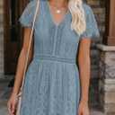 MEROKEETY Women's 2026 V Neck Short Sleeve Floral Lace Wedding Dress A Line Boho Bridesmaid Cocktail Party Maxi Dress (Blue, S)
