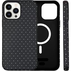 for iPhone 16 Pro Max Case Cute Polka Dot Phone Case Compatible with MagSafe, Dual-Layer Shock Protection (Hard PC + Silicone) - Aesthetic Protective Phone Cover for Women Girls, Black
