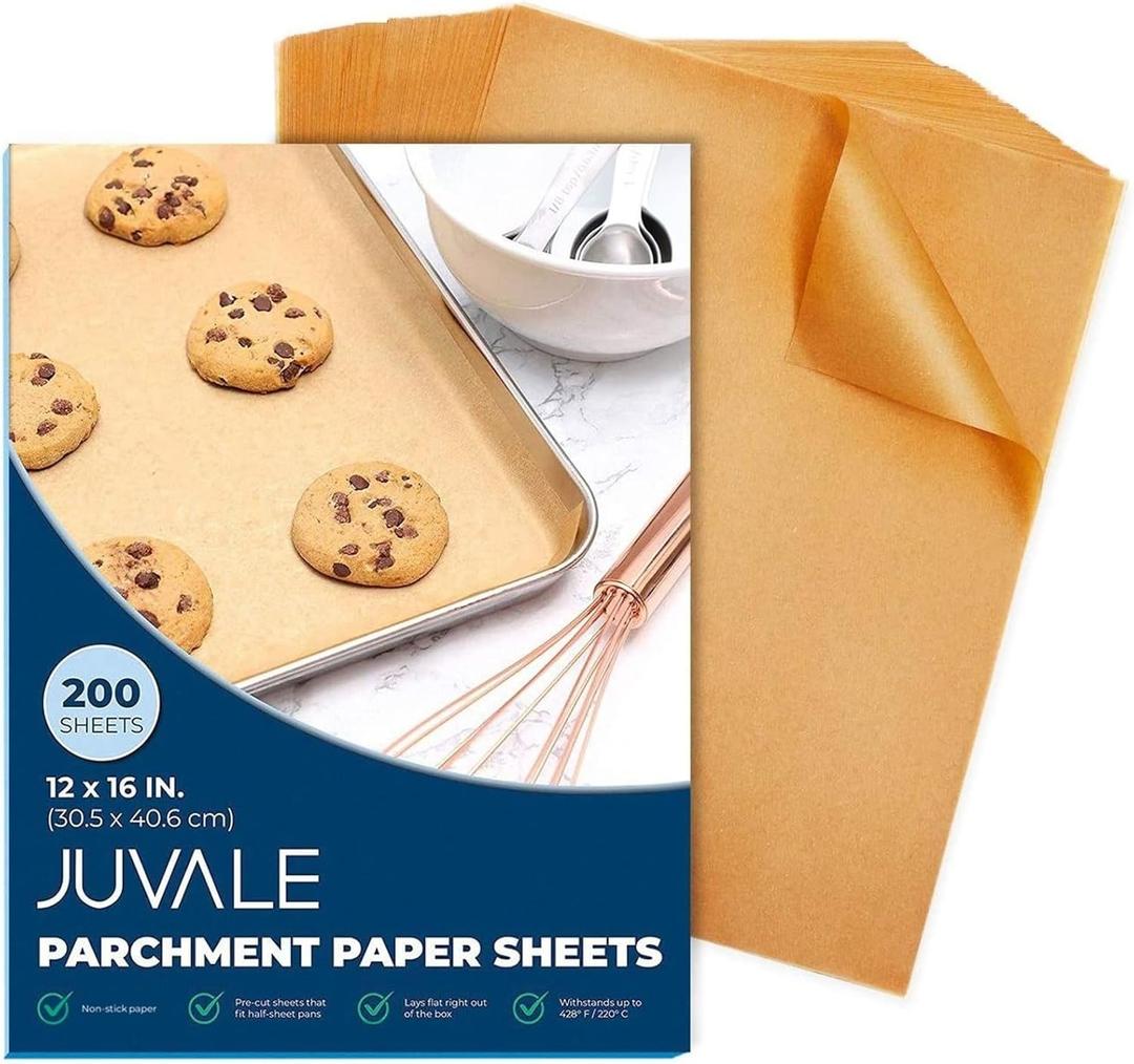 Juvale Parchment Paper Sheets - 200 Pack, 12 x 16 in, Unbleached Brown - Nonstick Half Sheet Pan Liners & Parchment Paper for Baking - Disposable Air Fryer Liners for Grilling & Steaming