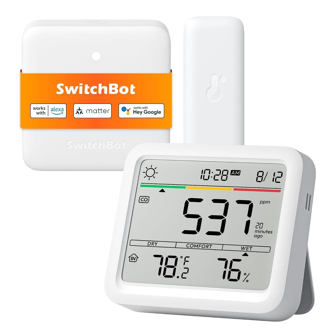 SwitchBot CO2 Detector, Air Quality Monitor Indoor, CO2 Monitor for CO2/TEMP/Humidity, Portable Carbon Dioxide Detector for Home/Car/Office/Greenhouse (Alexa-Enabled Meter Pro CO2)