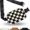 2 x Boutique Fleece Belt Bag | Sherpa Checkered Crossbody Fanny Pack for Women | Fashionable Cute Waist Pack | Small Chest Bag | Gold Accessories | Adjustable Extended Strap | Black Checker