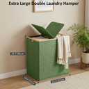 efluky Laundry Hamper with Lid, Double Laundry Basket with 2 Removable Bags, 2 Section Laundry Bin with Bamboo Handles for Bathroom, Bedroom & Laundry Room, 140L (36.9 Gallon) Sage Green, 140L Dual