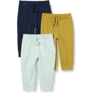 Amazon Essentials Unisex Toddlers' Cotton Pull-On Pants, Pack of 3, Olive/ Pale Mint Green/ Navy, 4T