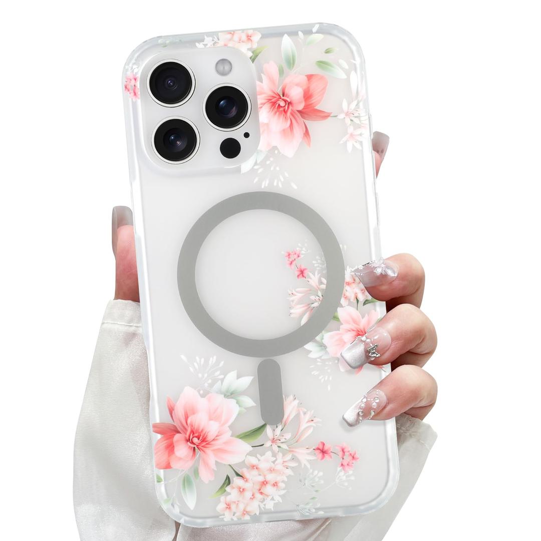 LSL Magnetic Case for iPhone 16 Pro Max Cute Flower Pattern - Pink