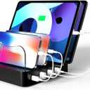 Charging Station for Multiple Devices - 4-Port 20W PD USB-C Fast Charger for iPhone iPad Smartphones Tablets Universal Compatibility, Detachable Baffle Design with LED Night Light Black