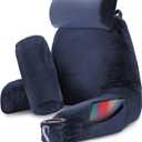 Nestl Reading Pillow with Shredded Memory Foam Includes 2 Neck and Lumber Support Pillows, Designed for Sitting Up in Bed and Couch, Back and Arms Adjustable Support for Adult & Teens, Navy Blue