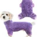 Idepet Fuzzy Velvet Dog Pajamas, Plush Dog Sweater Onesie Soft Pet Clothes Winter Outfit Doggy Pjs Puppy Jumpsuit, Cat Coat (X-Large, Purple) (X-Large(Chest:18.1"))