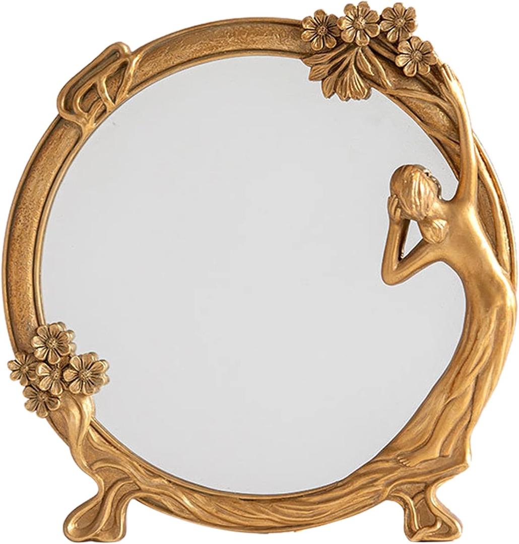 Vintage Gold Mirror Wall Decor - Small Vanity Mirrors, Antique Decorative for Desk Room, Frame Arched Victorian Decoration for Home Table, Standing Framed Art Gift for Furniture Living Bedroom, Oval (Style5)