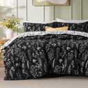 Bedsure Duvet Cover Queen Size - Reversible Black Queen Duvet Cover Set with Zipper Closure, 3 Pieces Floral Patterned Bedding Set with 8 Corner Ties and 2 Pillow Shams (Queen (90"x90"), 05 - Black (No Comforter))