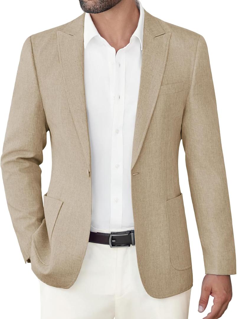 COOFANDY Men's Casual Blazer Suit Jackets Slim Fit One Button Sports Coat with Pockets (X-Large, Light Khaki)