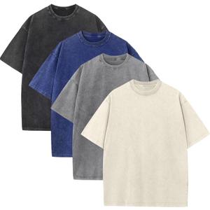 KEEPSHOWING Mens Oversized T Shirts Acid Wash Loose Fit Vintage Washed Tee Shirt Short Sleeve Streetwear Casual T-Shirts (Large, Black+light Gray+lue+Ivory)