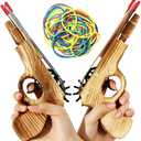 Zonzxcv 2 Pcs Wooden Rubber Band Gun Kids Outdoor Toy with 100 Rubber Bands 9 Inches Length (Red)