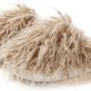 2 x Fuzzy Plush Women's House Slipper Cozy Non-slip Bedroom Slipper for Women Furry Indoor Outdoor House Shoes (8-9, Khaki)