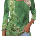 Poetsky Women's V Neck 3/4 Sleeve T Shirt Casual Loose Basic Tops Summer Tee Blouses (A Black Floral) Size S