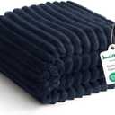 Navy Blue Ribbed Throw Blanket for Couch - 300GSM Lightweight Soft Fleece Blanket for Women Men, Cozy Blankets for Mothers Gifts, Striped Spring Home Room Decor, Navy Blue, 50x60 Inches