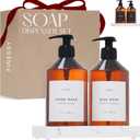 FINESSY Amber Hand Dish Soap Dispenser for Kitchen Countertop and Bathroom with Tray Set for Refillable Liquid Detergent Dishwasher and Lotion Bottles, Farmhouse Kitchen Soap Dispenser Set with Pump