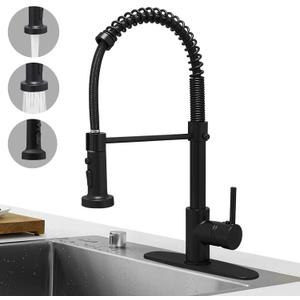 Hoimpro Matte Black Kitchen Pull Down Sensor Faucet, Touchless Spring Sensor Faucet with Pull Down Sprayer, Smart Single Hole Single Handle Kitchen Faucet, Brass