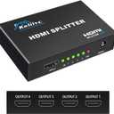 HDMI Splitter 1 in 4 Out V1.4b Powered HDMI Video Splitter with AC Adaptor Duplicate/Mirror Screen Monitor Supports Ultra HD 1080P 2K x4K@30Hz and 3D Resolutions (1 Input to 4 Outputs)