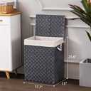 YOUDENOVA Handwoven Laundry Basket Hamper with Removable Liner Bag and Lid, Collapsible Clothes Hamper with Handle, Grey, 90L