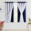 Hiasan Blackout Curtains with Sheer Overlay, Thermal Insulated Privacy Mix and Match Double Layer Window Curtains for Bedroom, Living Room, 2 Drape Panels Sewn with Tiebacks, Navy Blue, 52W X 54L