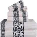 Superior 6-Piece Cotton Towel Set, Decorative Greek Pattern, Home Essentials, Absorbent Towels, Bathroom Decor, Spa, Resort, Includes 2 Hand, 2 Face and 2 Bath Towels, Athens Collection, Ivory-Black